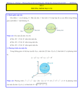 các dạng bài tập phương trình mặt cầu toán 12 knttvcs