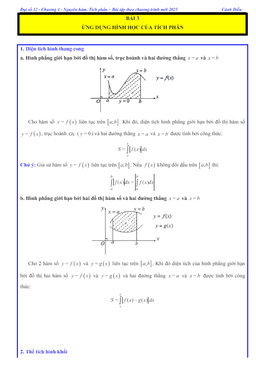 các dạng bài tập ứng dụng hình học của tích phân toán 12 cánh diều