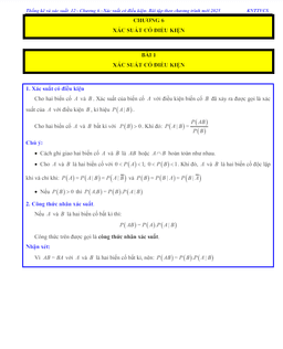 các dạng bài tập xác suất có điều kiện toán 12 knttvcs