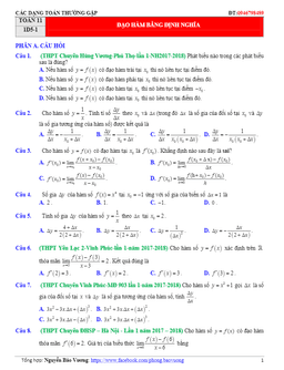 các dạng toán trắc nghiệm đạo hàm thường gặp – nguyễn bảo vương