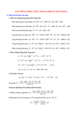 các hằng đẳng thức đáng nhớ và ứng dụng