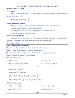 chuyên đề chia đơn thức cho đơn thức, chia đa thức cho đơn thức