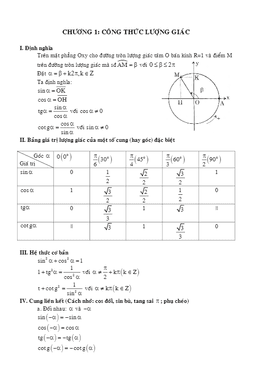chuyên đề công thức lượng giác và phương trình lượng giác