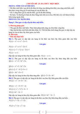 chuyên đề đa thức một biến toán 7