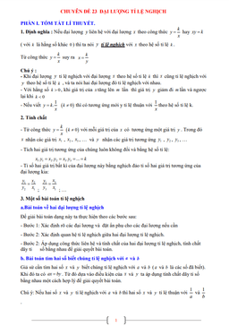 chuyên đề đại lượng tỉ lệ nghịch toán 7