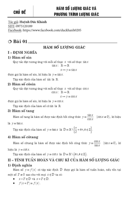chuyên đề hàm số lượng giác và phương trình lượng giác – huỳnh đức khánh