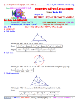 chuyên đề hệ thức lượng trong tam giác – lê bá bảo