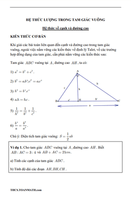 chuyên đề hệ thức lượng trong tam giác vuông ôn thi vào lớp 10