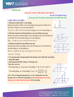 chuyên đề khoảng cách từ điểm đến mặt phẳng – trần mạnh tường