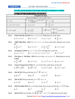 chuyên đề lũy thừa, mũ và lôgarit ôn thi thpt 2021 – nguyễn bảo vương