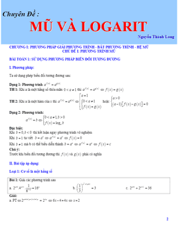 chuyên đề phương trình mũ và logarit – nguyễn thành long