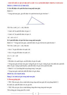 chuyên đề quan hệ giữa góc và cạnh đối diện trong một tam giác toán 7