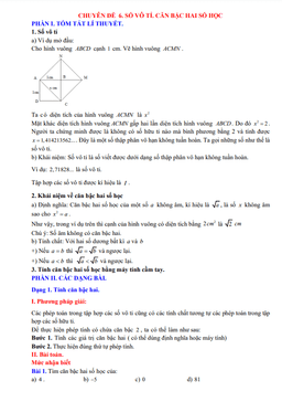 chuyên đề số vô tỉ, căn bậc hai số học toán 7