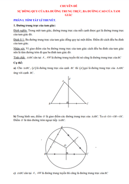 chuyên đề sự đồng quy của ba đường trung trực, ba đường cao trong một tam giác toán 7