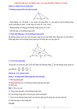 chuyên đề sự đồng quy của ba trung tuyến, ba đường phân giác trong một tam giác toán 7