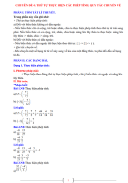 chuyên đề thứ tự thực hiện các phép tính, quy tắc chuyển vế toán 7