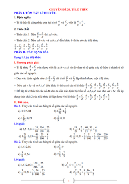 chuyên đề tỉ lệ thức toán 7