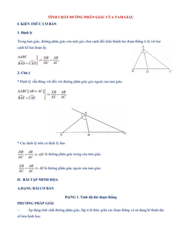 chuyên đề tính chất đường phân giác của tam giác