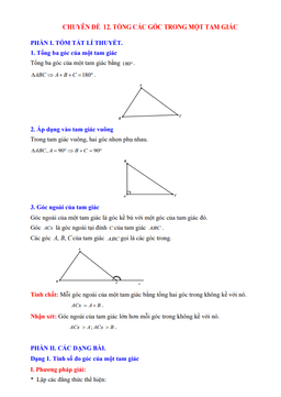 chuyên đề tổng các góc trong một tam giác toán 7