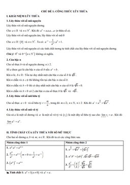 chuyên đề trắc nghiệm công thức lũy thừa
