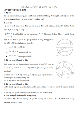 chuyên đề trắc nghiệm mặt cầu, hình cầu và khối cầu