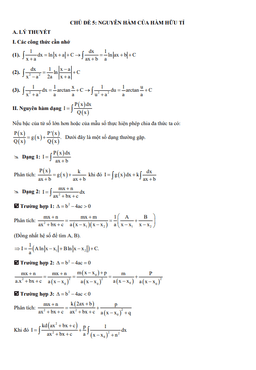 chuyên đề trắc nghiệm nguyên hàm của hàm hữu tỉ