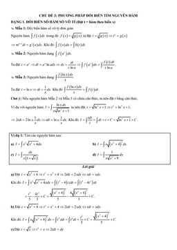 chuyên đề trắc nghiệm phương pháp đổi biến tìm nguyên hàm