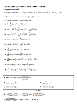 chuyên đề trắc nghiệm phương pháp vi phân tìm nguyên hàm