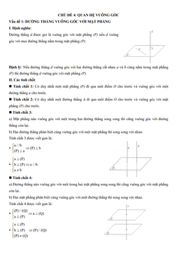 chuyên đề trắc nghiệm quan hệ vuông góc