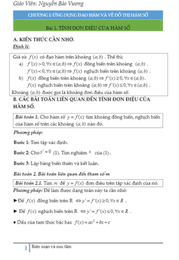 chuyên đề trắc nghiệm tính đơn điệu của hàm số – nguyễn bảo vương
