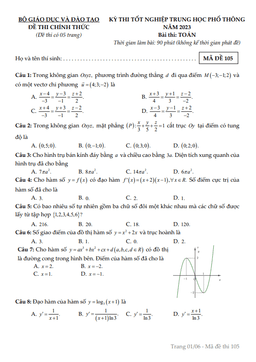 đề chính thức kỳ thi tốt nghiệp thpt năm 2023 môn toán