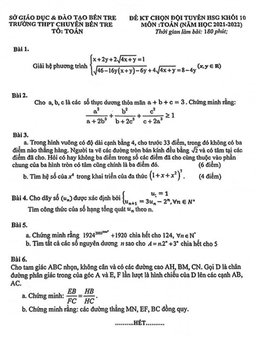 đề chọn đội tuyển hsg toán 10 năm 2021 – 2022 trường thpt chuyên bến tre