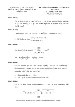 đề chọn đội tuyển hsg toán 12 năm 2019 – 2020 trường lê quý đôn – hà nội
