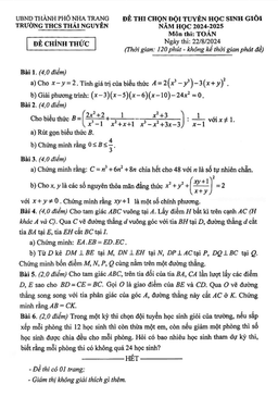 đề chọn đội tuyển hsg toán thcs năm 2024 – 2025 trường thcs thái nguyên – khánh hòa