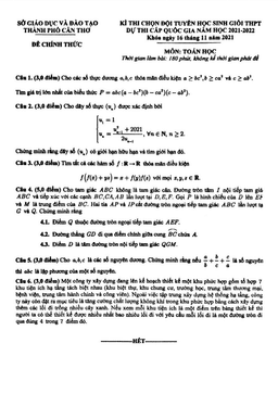 đề chọn đội tuyển thi hsg qg môn toán năm 2021 – 2022 sở gd&đt cần thơ