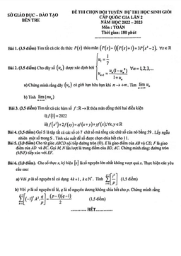 đề chọn đội tuyển thi hsg qg môn toán năm 2022 – 2023 sở gd&đt bến tre