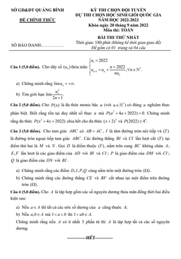 đề chọn đội tuyển thi hsg qg môn toán năm 2022 – 2023 sở gd&đt quảng bình