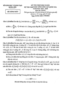 đề chọn đội tuyển thi hsg qg môn toán thpt năm 2024 – 2025 sở gd&đt hưng yên