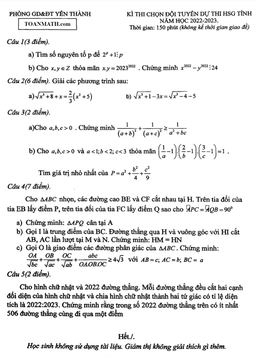 đề chọn đội tuyển thi hsg tỉnh toán 9 năm 2022 – 2023 phòng gd&đt yên thành – nghệ an