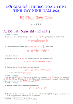 đề chọn học sinh giỏi tỉnh toán 12 năm 2021 – 2022 sở gd&đt tây ninh