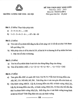 đề chọn học sinh giỏi toán 6 năm 2022 – 2023 trường lương thế vinh – hà nội