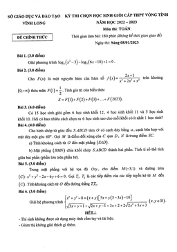 đề chọn học sinh giỏi toán thpt vòng tỉnh năm 2022 – 2023 sở gd&đt vĩnh long