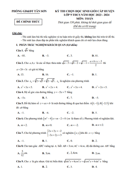 đề chọn hsg huyện toán 9 năm 2023 – 2024 phòng gd&đt tân sơn – phú thọ