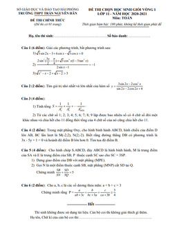 đề chọn hsg toán 11 vòng 1 năm 2020 – 2021 trường thpt trần nguyên hãn – hải phòng