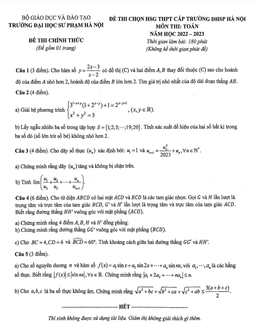 đề chọn hsg toán thpt năm 2022 – 2023 trường đại học sư phạm hà nội
