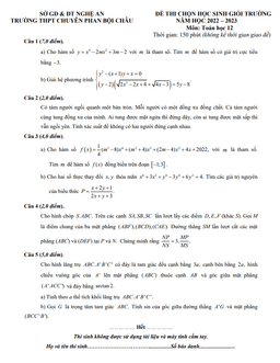 đề chọn hsg trường toán 12 năm 2022 – 2023 trường chuyên phan bội châu – nghệ an