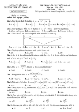 đề chọn lớp chất lượng cao toán 10 năm 2020 – 2021 trường yên phong 2 – bắc ninh