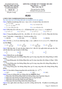 đề cuối hk1 toán 11 năm 2021 – 2022 trường chuyên nguyễn tất thành – kon tum