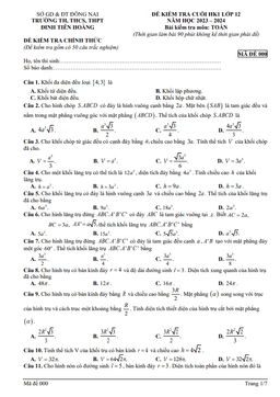 đề cuối hk1 toán 12 năm 2023 – 2024 trường đinh tiên hoàng – đồng nai