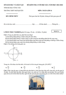 đề cuối học kì 1 toán 11 năm 2023 – 2024 trường thpt ngô quyền – br vt